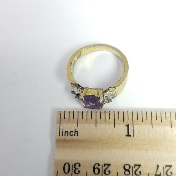 Vintage Sterling Silver Purple Rhinestone Gold Overlay Ring, Size 7, Estate - Picture 7 of 10